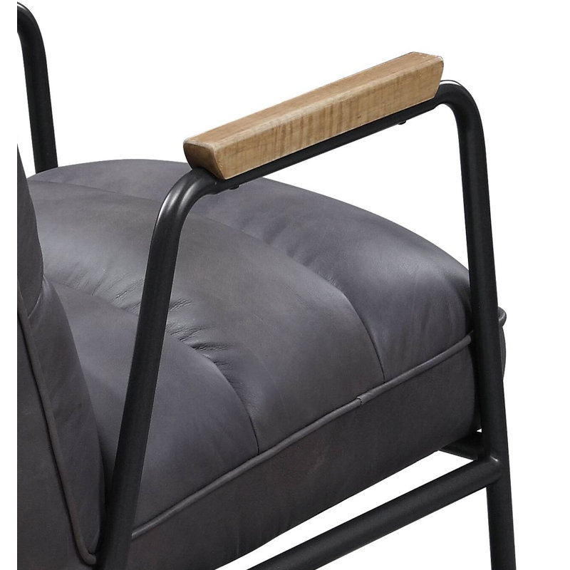 Fauteuil d'appoint, cuir fleur gris et finition fer mat