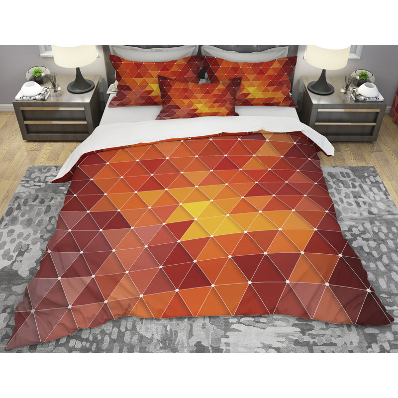 Ensemble de housse de couette à géométrie triangulaire designart, Housse simple + 1 taie décorative, Mehron