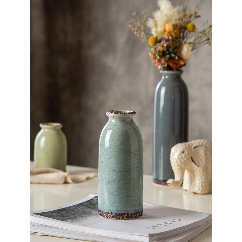 Ensemble de vases en céramique mat, Blue/Green/Light Gray