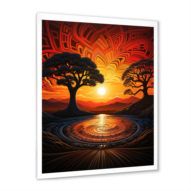 Folklore branches d'Afrique, coucher de soleil - art mural africain, Cadre photo blanc, H 20 po x l 12 po x P 1 po