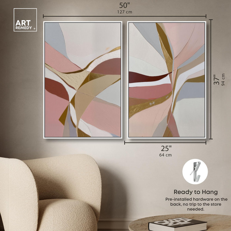 Gold Split Duo Canvas Print Abstract Boho Art Set by Art Remedy, Black Frame, 10 x 15, H 37 po x l 25 po, Cadre blanc