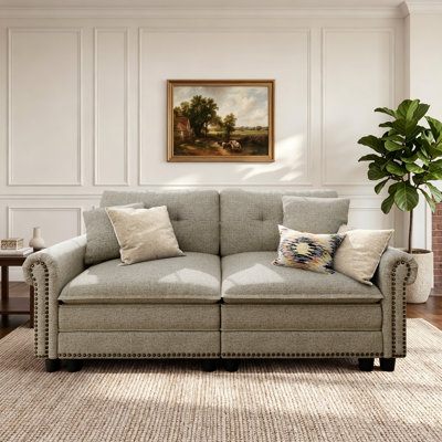 88" Modular Sectional Loveseat Couches With Nailhead Trim, 2-seater Deep Seat Sofa With Throw Pillow