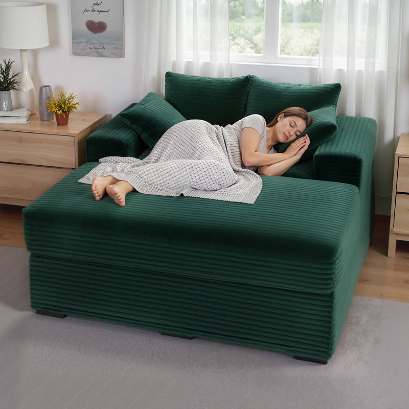 Chaise longue surdimensionnée 57 po en velours côtelé de luxe avec repose-pieds, 2 coussins, Vert
