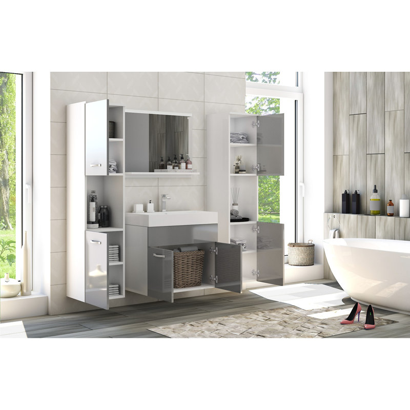 Belz Bathroom Storage Furniture Set, White/Grey High-Gloss