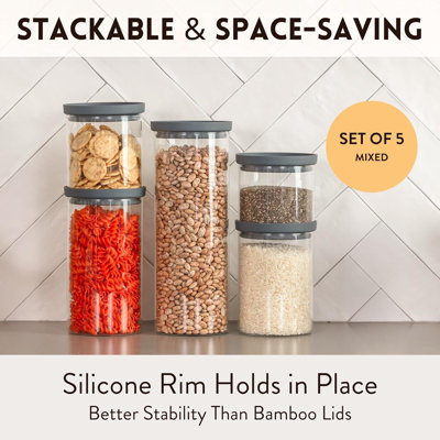Set of 5 Glass Storage Jars with Silicone Lids (Set of 5)