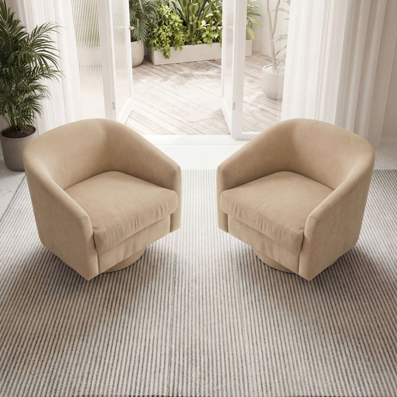 Swivel Accent Chair, Fabric Barrel Chair for Living Room,Upholstered Modern Barrel-Curved Arm, Linen, Khaki