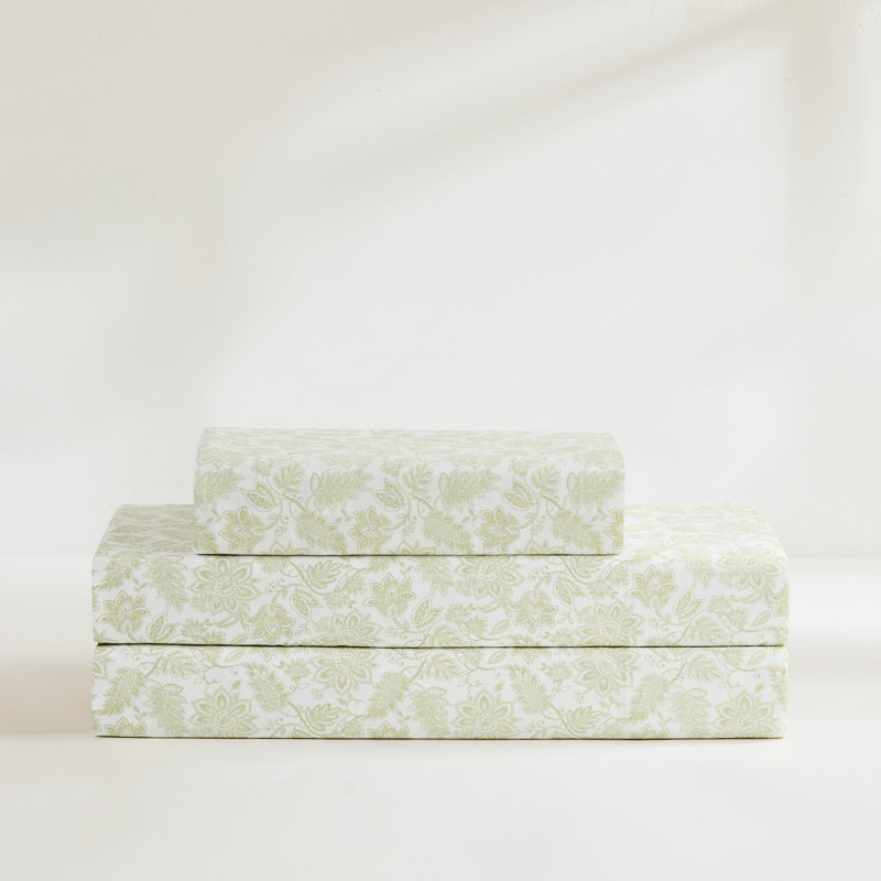 Ensemble de draps en coton Floral Jacobean, Ensemble de draps pour lit simple avec 1 taie d'or
