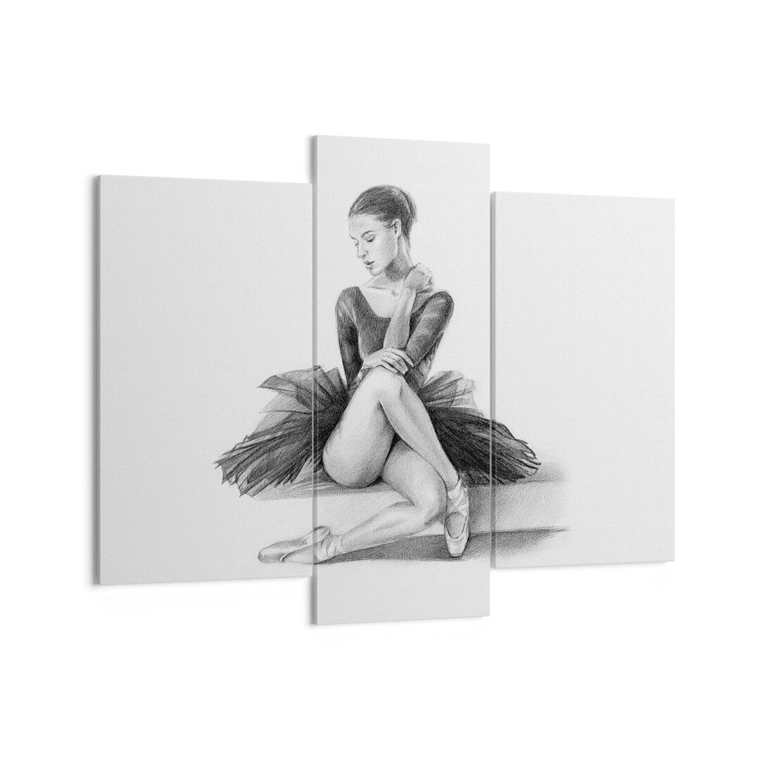 3-tlg. Leinwandbilder-Set Ballerina Drawing Pencil