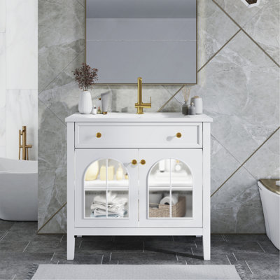 Meuble-lavabo de salle de bain 35,6 po Mid-Century