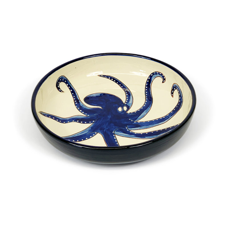 Beachcrest Home Ceramic Salad Bowl, White/Blue