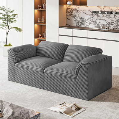 Canapé moderne à 2 places en velours côtelé 81 po avec coussin décoratif Modern