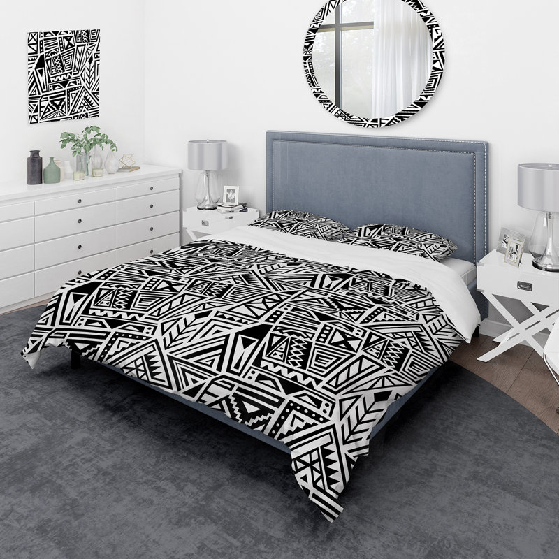 Ensemble de housse de couette moderne en polyester microfibre monochrome et géométrique