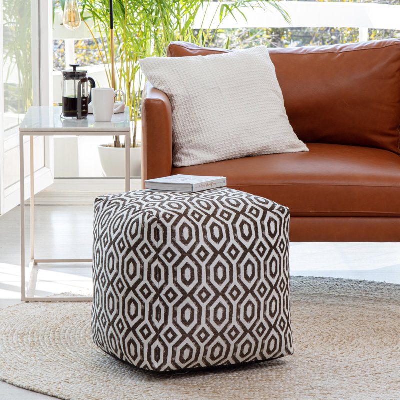 Glorianne Upholstered Outdoor Pouf Patio Ottoman, Brown