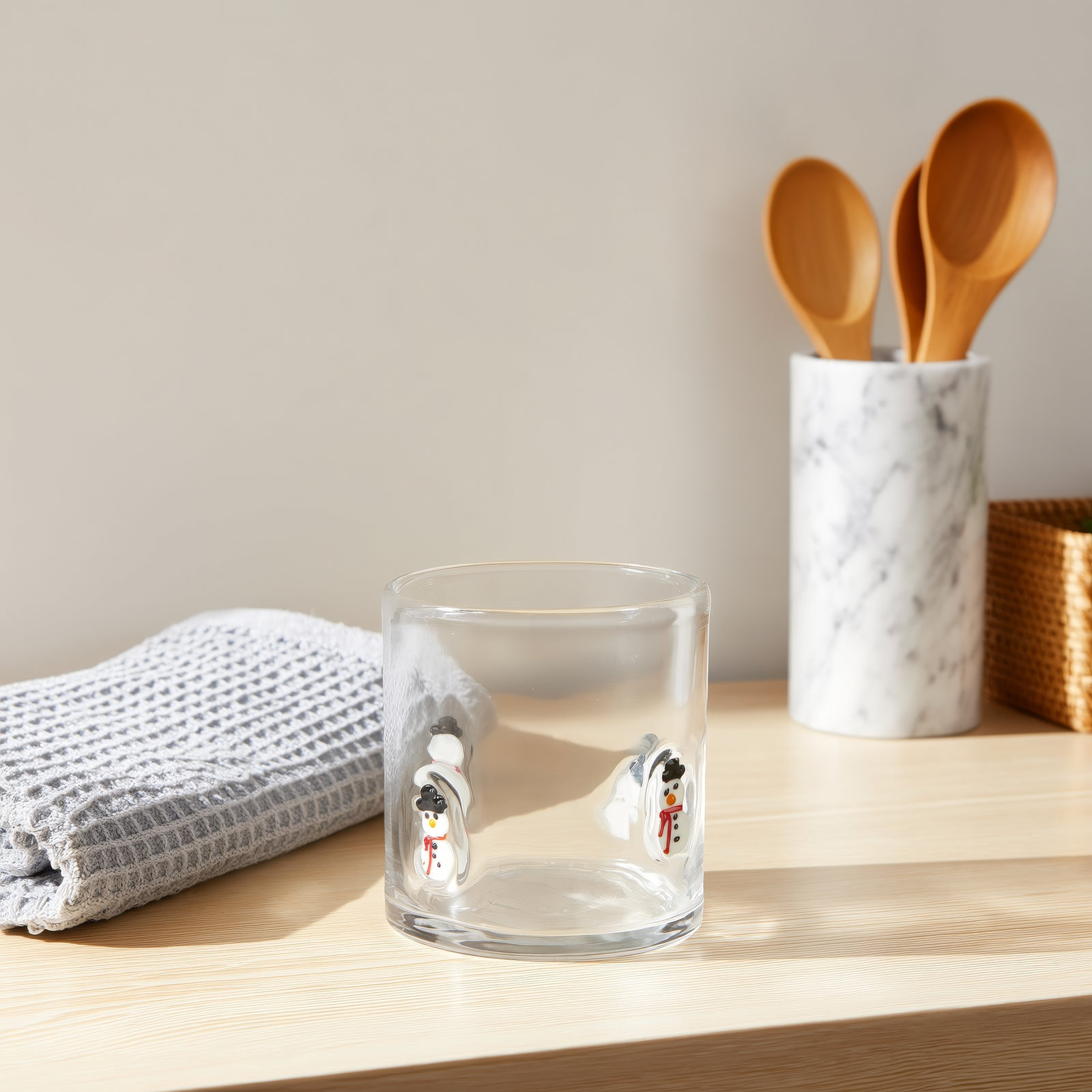 Snowman Clear Glass Double Old Fashion Drinkware