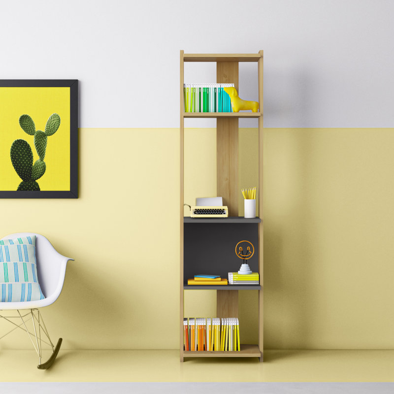 Élégant chêne avec bibliothèque anthracite, 5 tablettes, 64,9 x 10,6 x 65,0 pouces | 100% panneau de particules enduit de mélamine, épaisseur: 0,7 pouce | Fixation murale, conception moderne parfaite pour le salon, le bureau et le bureau