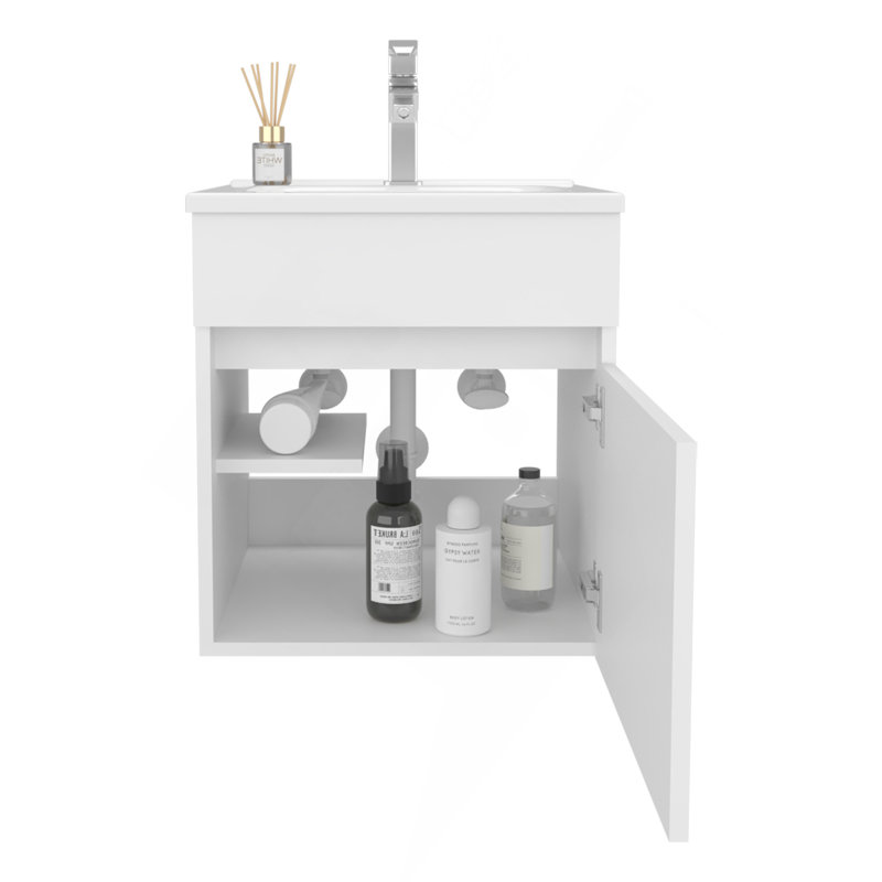 Meuble-lavabo flottant de 18 po avec une armoire et deux tablettes Primavera, Blanc