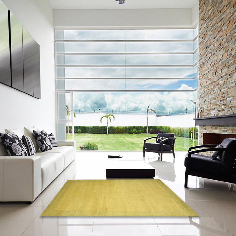 Tapis contemporain vert / jaune, Carré 6 pi