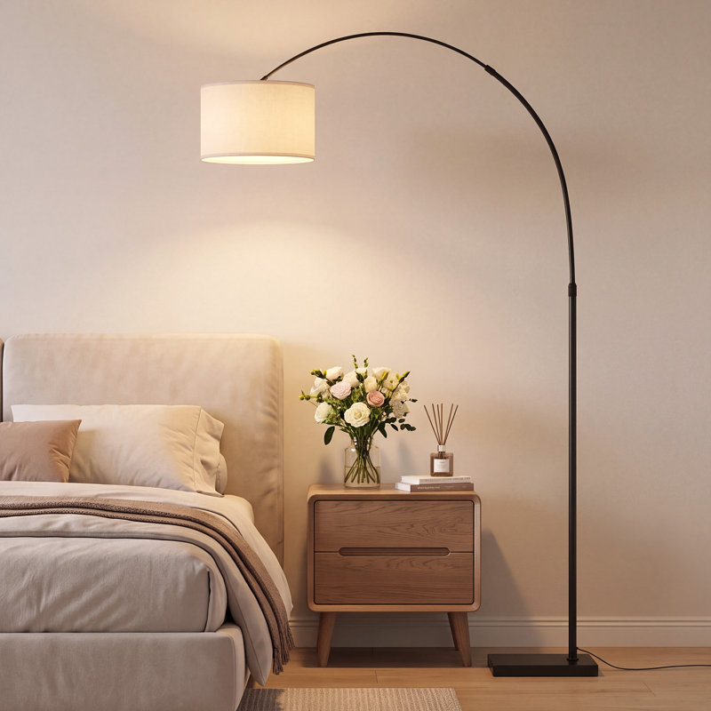 Lampe sur pied Arc, lampe sur pied avec abat-jour en lin réglable, noir