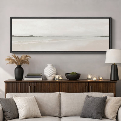 Muted Coastal Beach Serene Modern Neutral Extra Large Pictures Framed Canvas Print Wall Art