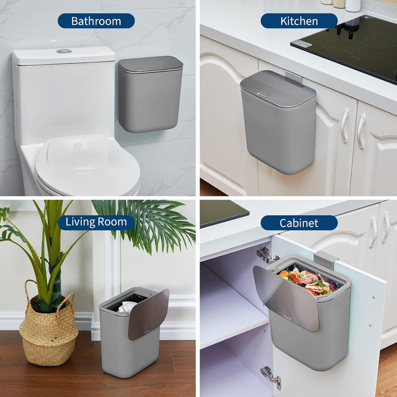 Poubelle de cuisine 1,8 / 2,4Gal avec couvercle en acier inoxydable, bac à compost sous l'évier pour montage sur porte d'armoire
