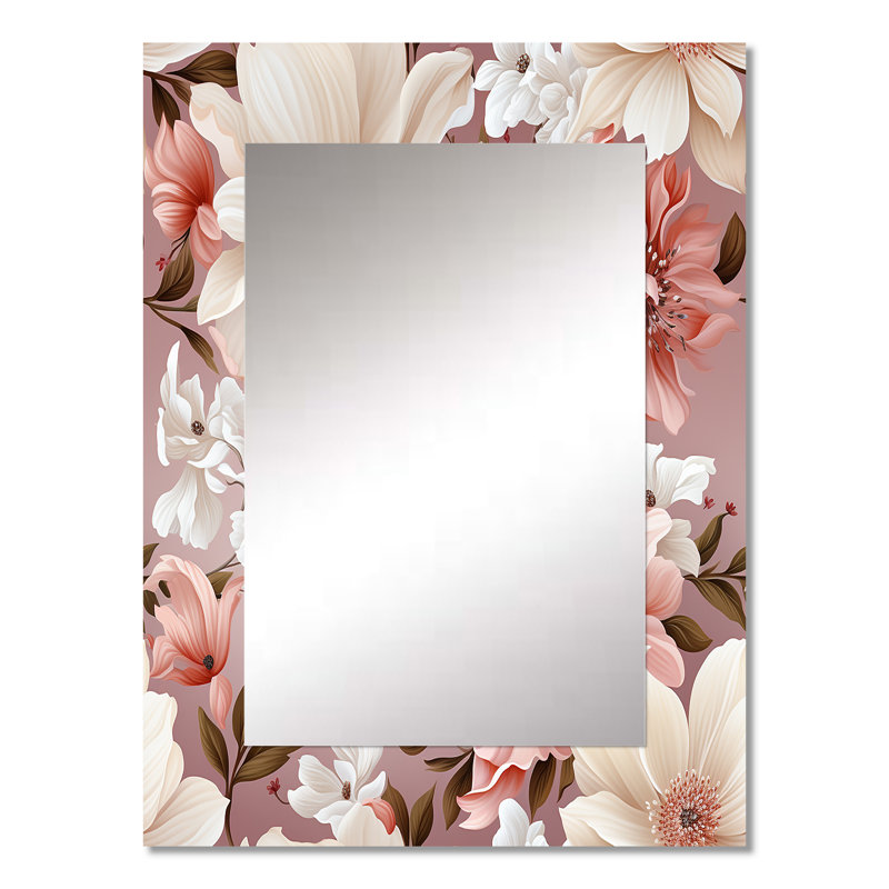 Ziarre rose et blanc coquelicots en fleurs - miroir mural décoratif floral, miroir de chalet, impression d'art en métal