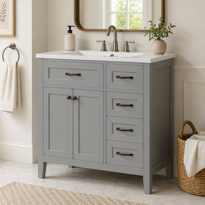 36" Bathroom Vanity With Sink Combo, Bathroom Cabinet With Drawers, Solid Frame And MDF Board
