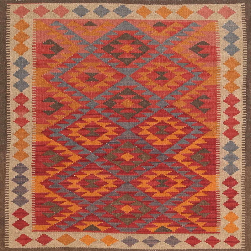Tapis noir/orange/beige contemporain Gerhilde, Carré 6 pi