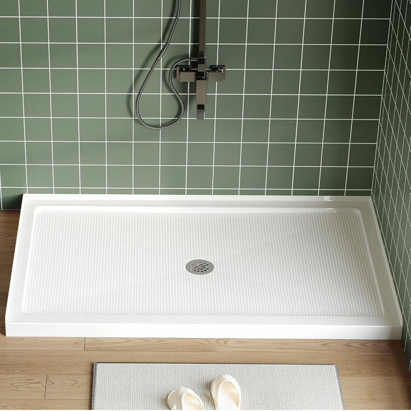 Left Drain Shower Pan - Single Threshold Base, Non-Slip Textured Surface, Lightweight ABS Shower Base, Easy Install Includes Drain Kit