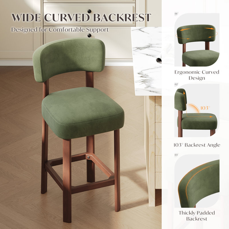 Centa Upholstered Bar Stool with Solid Wood Frame, Green