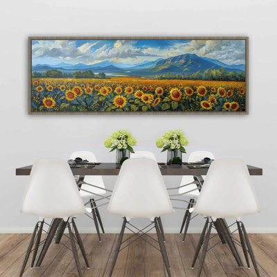 Tournesol champ - Turquoise, toile encadrée, décoration