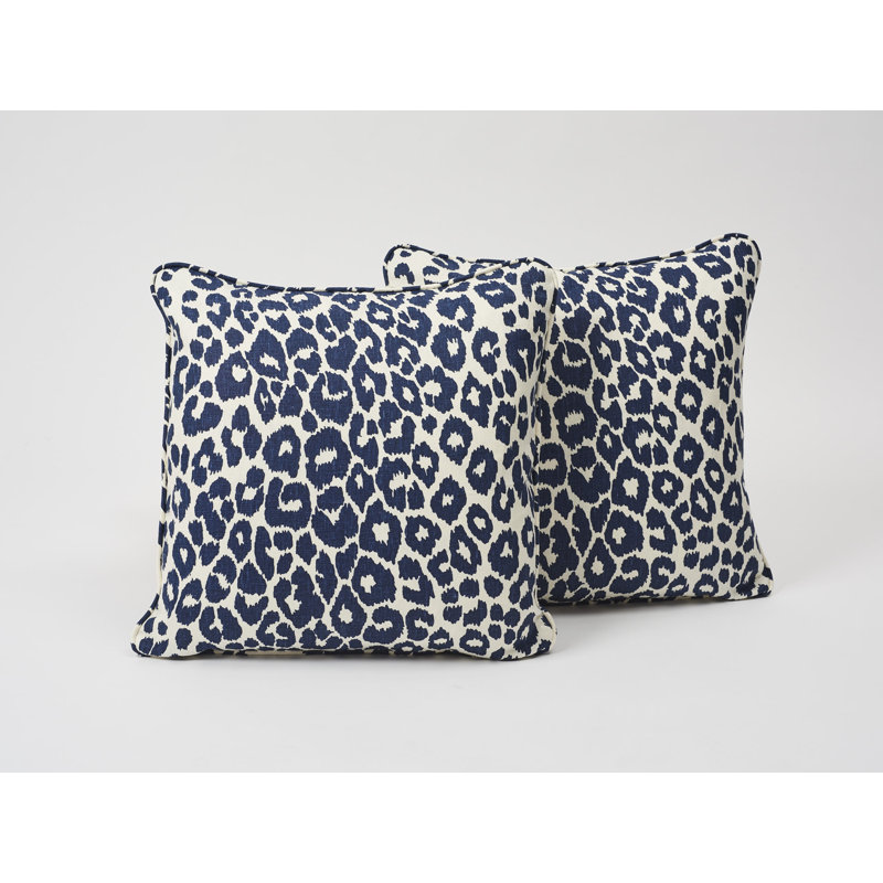 Iconic Leopard Pillow, Navy Blue/White, 18" x 18"