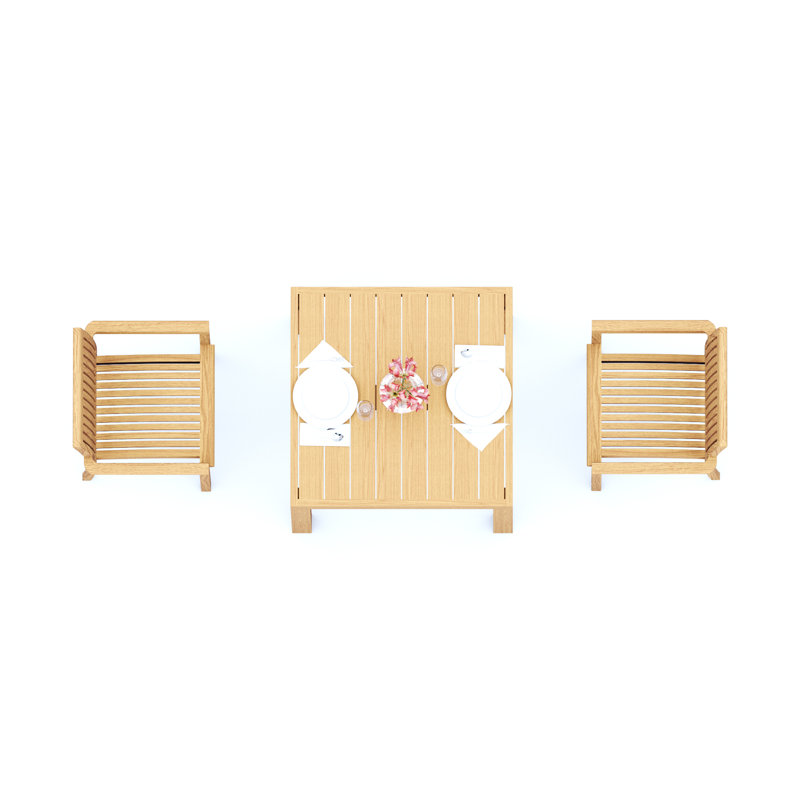 3 Pcs Grade-A Teak Wood Dining Set: 36" Square Table And 2 Lua Stacking Arm Chairs #11LU0802, 2