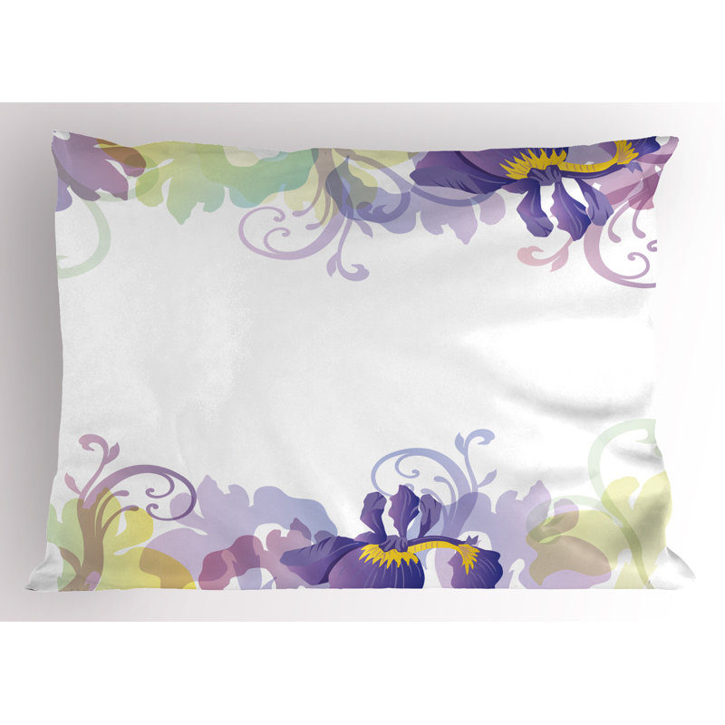 Ambesonne Garden Pillow Sham 2 Pack Classic Petals Pastel Purple Pale Green, 20" H x 26" W