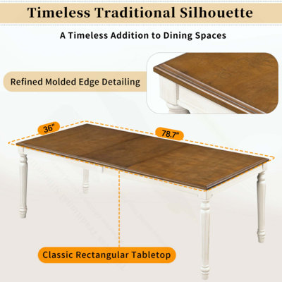 Table de salle à manger rectangulaire traditionnelle avec plateau en bois et pieds tournés pour la salle à manger et la cuisine