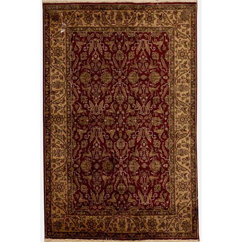 Wool Oriental Area Rug in Wine/Gold