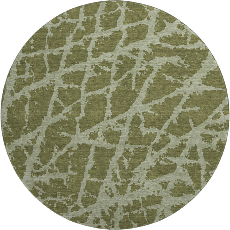 Premium Machine Washable Cerrito AMF501 Olive Rug, Round 8'