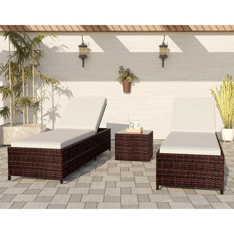 Poulsbo 194.5 cm Long Reclining Chaise Lounge Set with Cushions and with Table