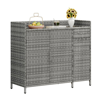 Armoire de rangement extérieure avec bureau en verre trempé et trois portes