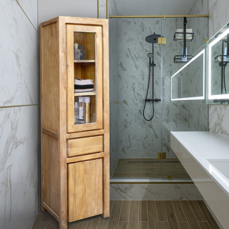 Armoire à linge verticale pour salle de bain en bois de teck recyclé Singola