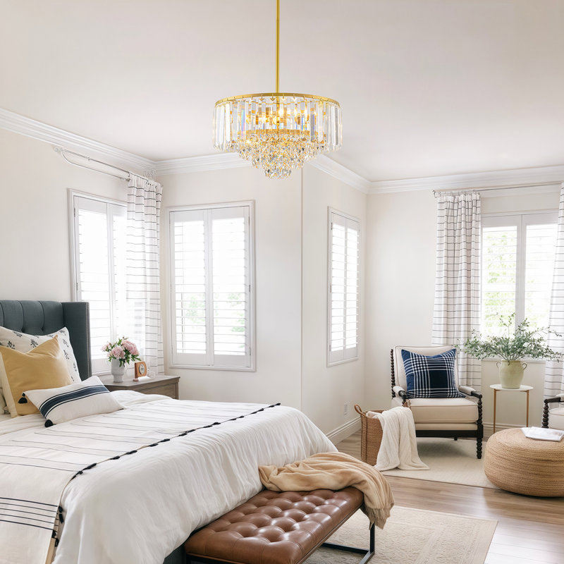 Lustre moderne en cristal à 4 niveaux, Doré, 3 lumières