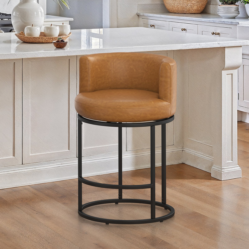Tabouret de bar 26 "sculptural moderne avec dossier cylindrique avec structure cylindrique en métal, Brun whisky