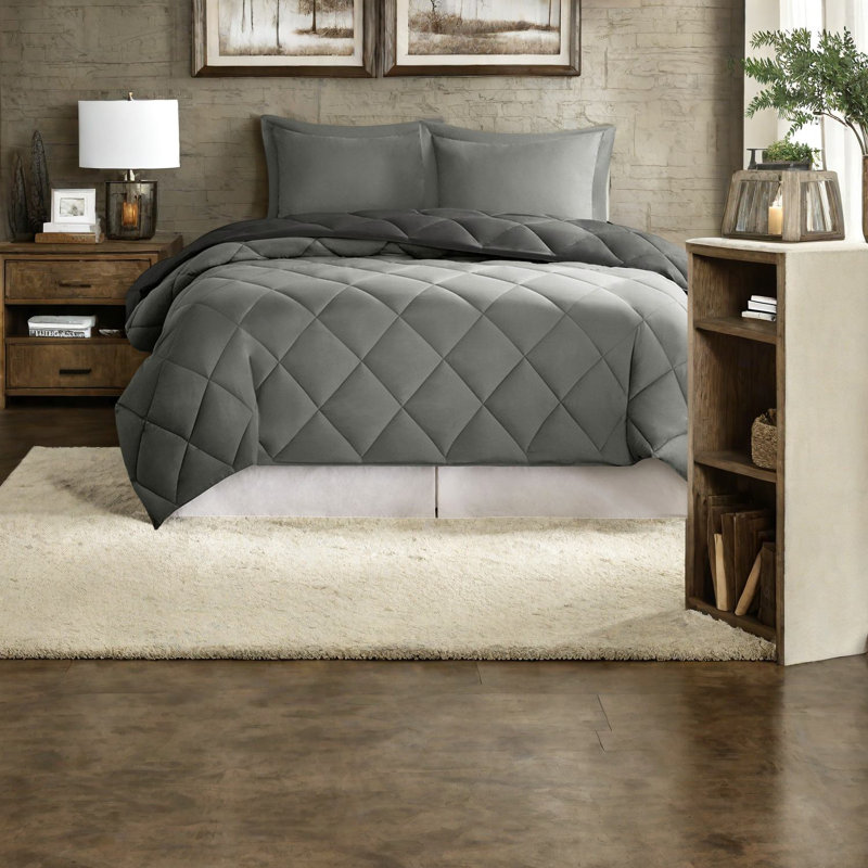 Ensemble de literie hypoallergénique matelassé réversible à motif de losanges, confort douillet en polyester, maison