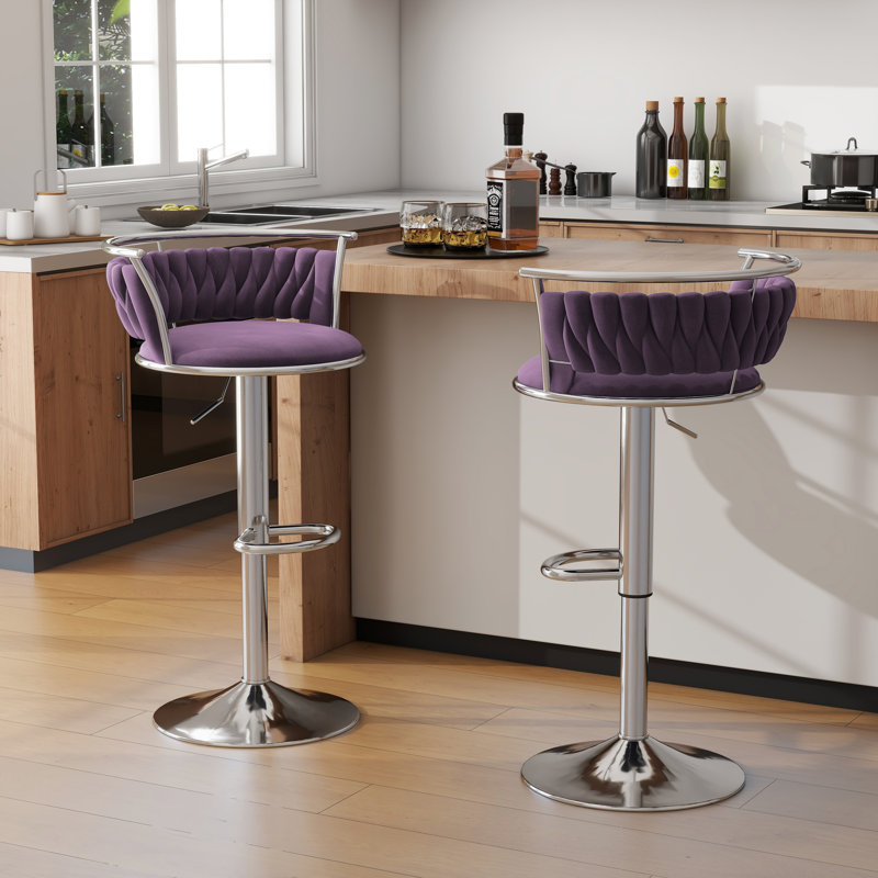 Tabouret de bar pivotant avec dossier Ginko, Mauve, Argent argent