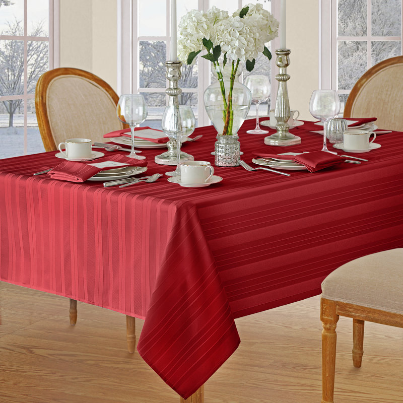 Robyn Striped Jacquard Polyester Square/Rectangle Tablecloth, 120" L x 60" W, Red, Rectangular