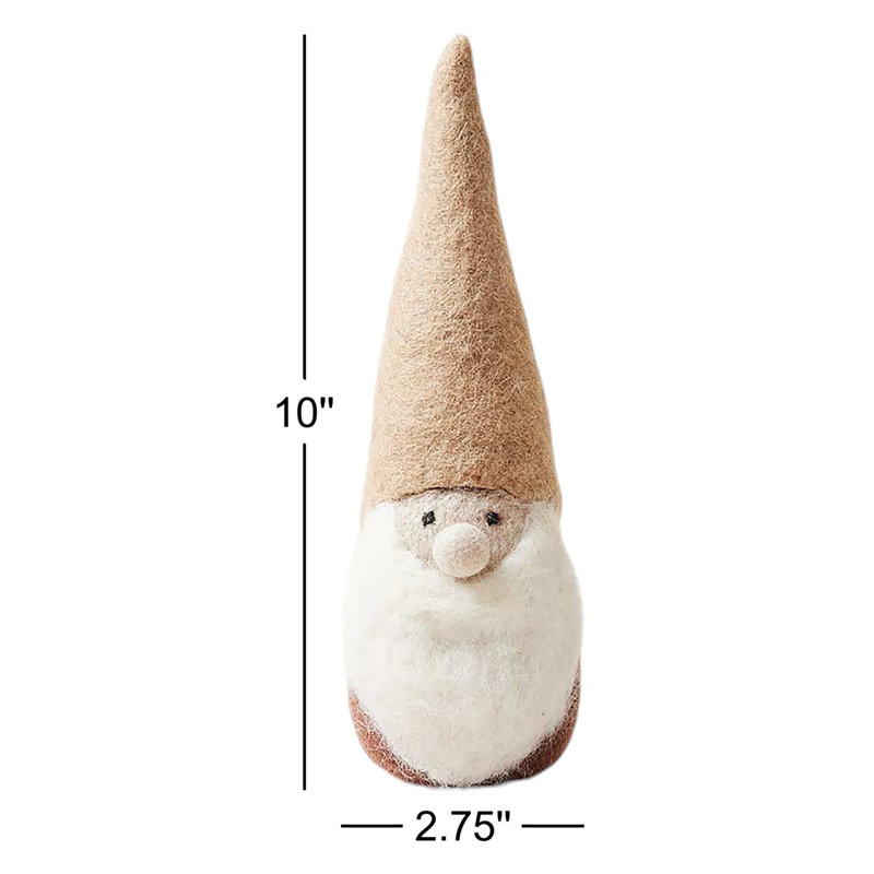 Felted Woodland Gnome, Small: 10" H X 2.75" (diameter at base), Natural/Mauve/White