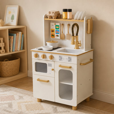 Teamson Kids Little Chef Memphis Wooden Pretend Play Kitchen with 16 Accessories and and Interactive Toy Appliances