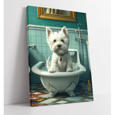 West highland terrier in the bath Canvas Wall Art Print Picture