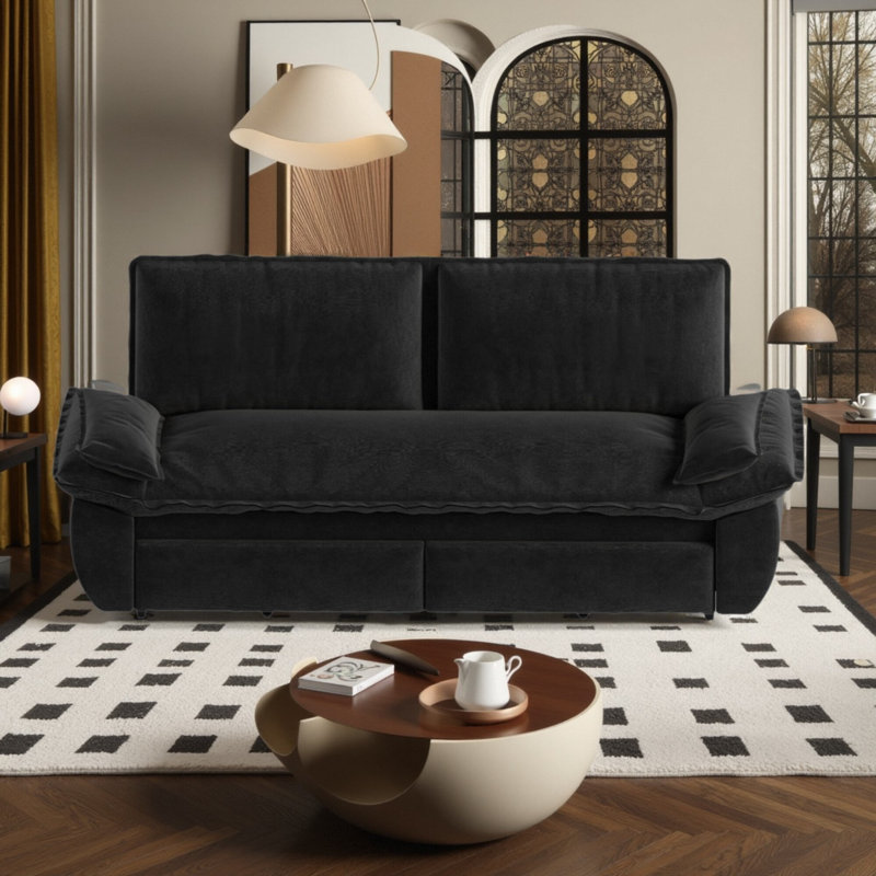 73.2" Queen Pull Out Sofa Bed - 3-in-1 Convertible Velvet Sleeper, Multi-functional Loveseat For Living Room & Small Spaces