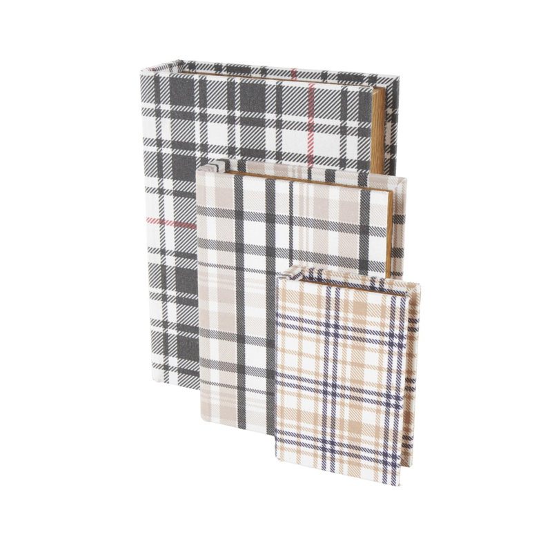 Storage Book Geometric Box With Plaid Inspired Pattern And Paper Detailed Edges