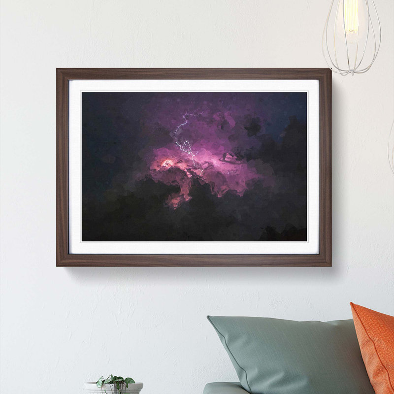 Lightning Storm in Abstract - Picture Frame Graphic Art Print, 62cm H x 87cm W x 2cm D, Walnut Framed